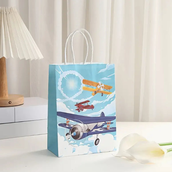 12 Piece Airplane Themed Gift Bag, Pack of Twelve Bags