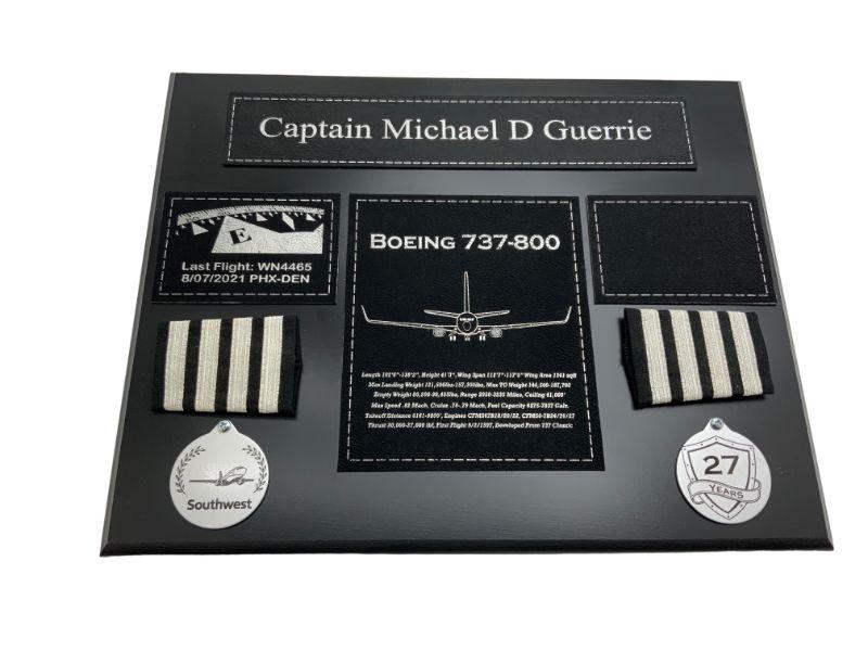Black pilot retirement plaque with black accents