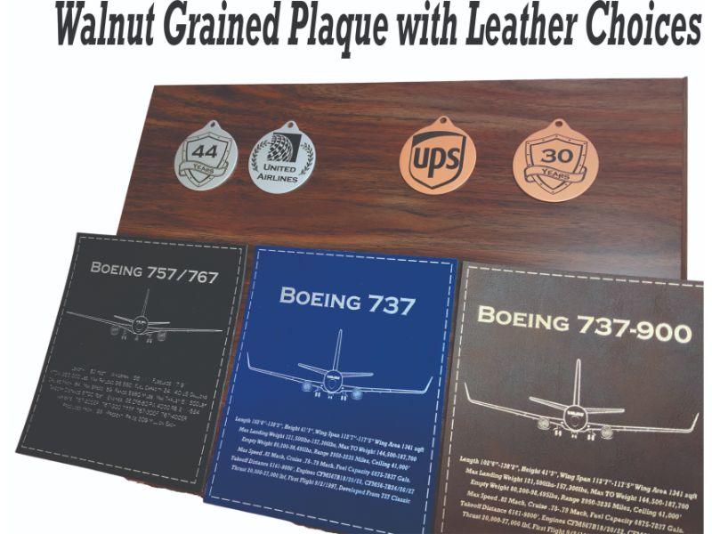 Walnut pilot reqirement plaque with leather accents
