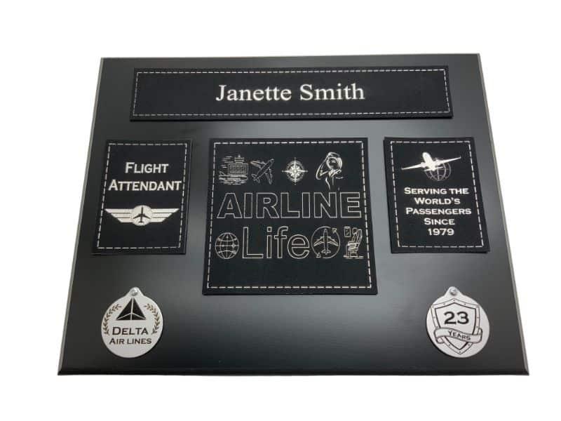 flight attendant, gift, black on black
