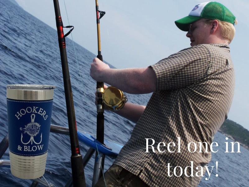 blows into a fishing reel Hookers and Blow, Funny Fishing Gift Insulated Stainless Steel Tumbler